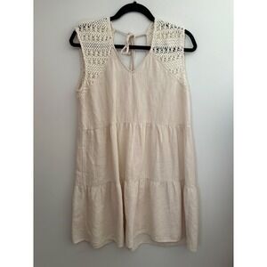 Altar'd State Cream Crochet Lace Tiered Babydoll Dress Boho Sz L Beach Vacation